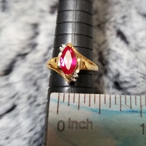 SOLD!10k Solid Yellow Gold Marquise Ruby  and Diamond ring